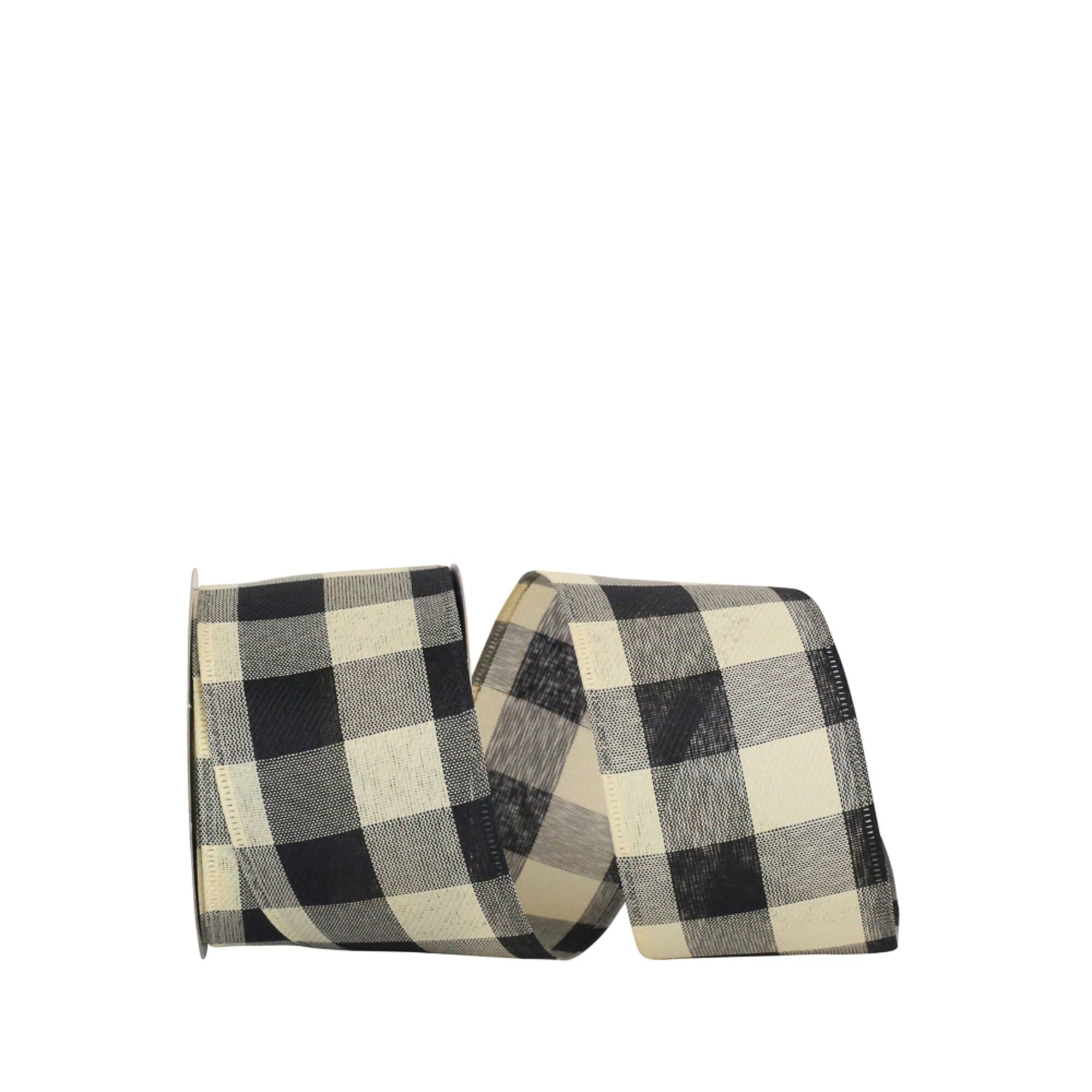 JAM Paper 2.5" x 10yd. Cream and Black Country Buffalo Gingham Large Wired Edge Ribbon